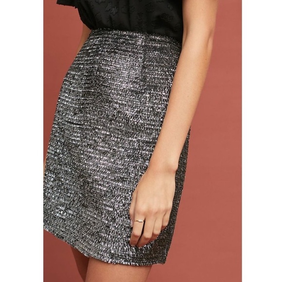Anthropologie Hutch Silver Metallic Tinsel Black Saint-Michel Holiday Mini Skirt - Picture 1 of 9